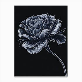 A Carnation In Black White Line Art Vertical Composition 64 Canvas Print
