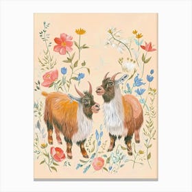 Folksy Floral Animal Drawing Goat 2 Canvas Print