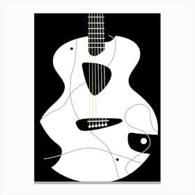 Black and White Acoustic Guitar Illustration 1 Canvas Print