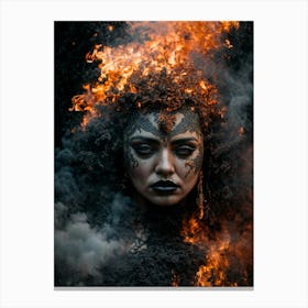 Woman With Fire On Her Face Print Canvas Print