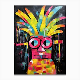 Tropical Twist: Pineapple in Basquiat-Style Street Art Canvas Print