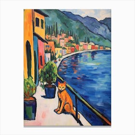 Painting Of A Cat In Lake Como Italy 3 Canvas Print