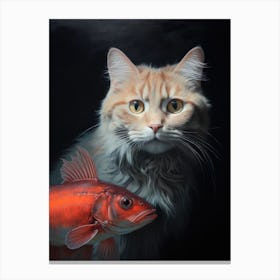 Cat And Fish 3 Canvas Print