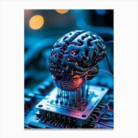 A Futuristic Ai Chip Represented By A Cybernetic Brain Pulsing With Life Adorned With Glowing Circu (4) Canvas Print