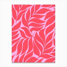 Wavy Tropical Leaves Hot Pink on Cotton Candy Pink Canvas Print