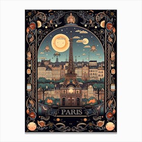 Paris, France, Tarot Card Travel  Line Art 4 Canvas Print