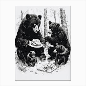 Malayan Sun Bear Family Picnicking Ink Illustration The Woods Ink Illustration 3 Canvas Print
