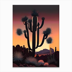 Joshua Trees At Dawn In Desert Retro Illustration (4) Canvas Print