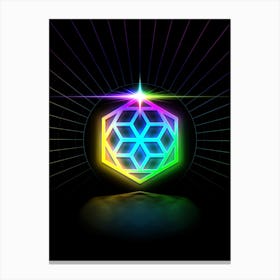 Neon Geometric Glyph in Candy Blue and Pink with Rainbow Sparkle on Black n.0390 Canvas Print