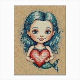 Mermaid With Heart 2 Canvas Print