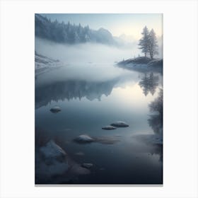 Misty Lake And The Surrounding Frosty Shores Canvas Print