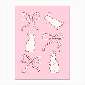 Ribbon Bows and Bunnies in red and Pink Canvas Print