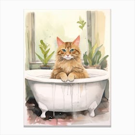 Somali Cat In Bathtub Botanical Bathroom 1 Canvas Print