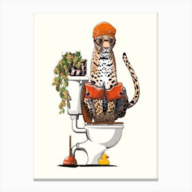 Leopard On The Toilet Canvas Print