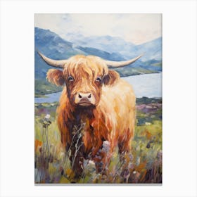 Brushstroke Impressionism Style Painting Of A Highland Cow In The Scottish Valley 4 Canvas Print