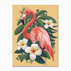 American Flamingo And Plumeria Minimalist Illustration 3 Canvas Print