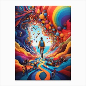 Man Walking Through A Colorful Tunnel Canvas Print