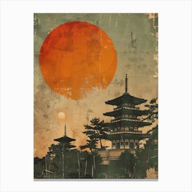 Two Japanese Castles In The Golden Sunset Mid Century Modern Canvas Print