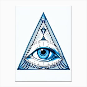 Eye Of Providence, Symbol, Third Eye Blue & White 2 Canvas Print