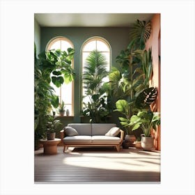 Lovely Living Room With Plants  Canvas Print