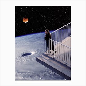 Woman Standing On Balcony Overlooking Earth Vortex Canvas Print