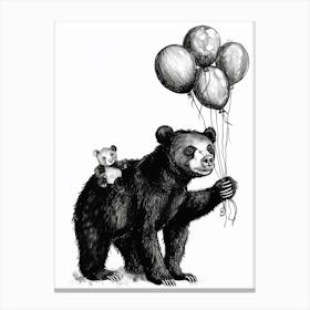 Malayan Sun Bear Holding Balloons Ink Illustration 2 Canvas Print