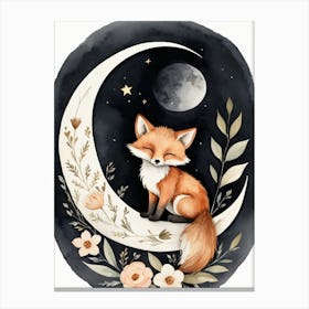 Floral Cute Fox Watercolor Moon Paining (2) Canvas Print