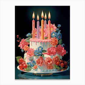 Birthday Cake & Candles Vintage Cookbook Style Canvas Print