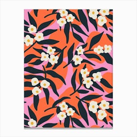 Blossoms on Flowing Leaves and Stones Orange, Pink, White Canvas Print