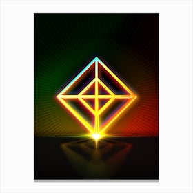 Neon Geometric Glyph in Watermelon Green and Red on Black n.0005 Canvas Print