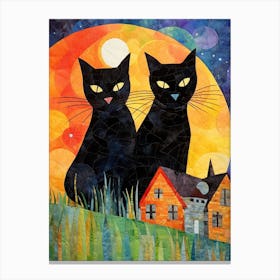 Cats In The Field With A Medieval Village In The Background 3 Canvas Print