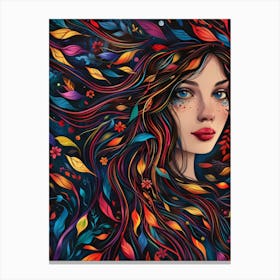 Girl With Colorful Hair Canvas Print