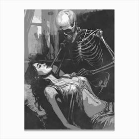 Skeleton And Beauty Woman Canvas Print