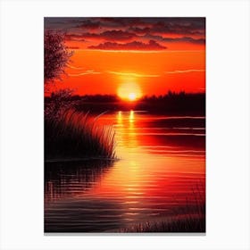 Sunset Over Lake Waterscape Crayon 1 Canvas Print