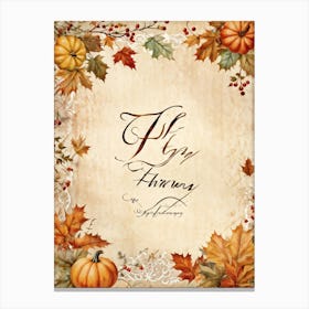 Autumn Themed Calligraphy The Text Delicately Forming The Words For Happy Thanksgiving An Homage (4) Canvas Print