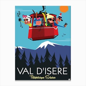 Val D Isere Cable Car Poster Blue & Purple Canvas Print