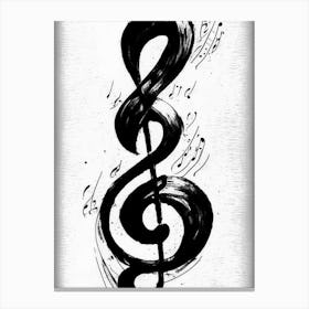 Treble Clef Symbol Black And White Painting Canvas Print