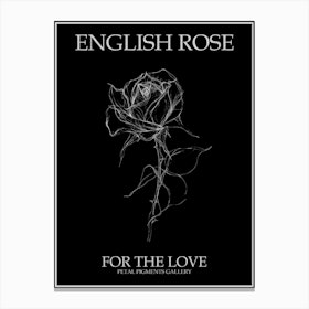 English Rose Black And White Line Drawing 39 Poster Inverted Canvas Print