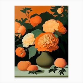 Orange Peonies On A Table 1 Vintage Sketch Canvas Print