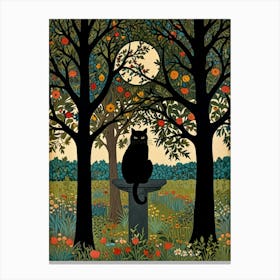 Cat In The Orchard Style William Morris Canvas Print