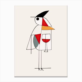 Bird And Cocktail Line Art 4 Canvas Print