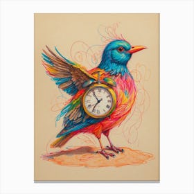 Bird With A Clock Canvas Print