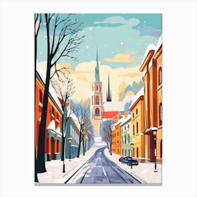 Vintage Winter Travel Illustration Vilnius Lithuania 2 Canvas Print