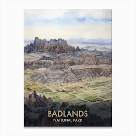 Badlands National Park Watercolour Vintage Travel Poster 3 Canvas Print