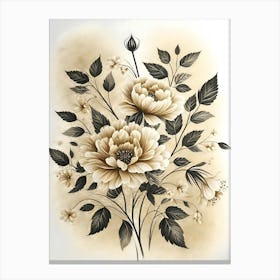 Black And White Flower Painting 1 Canvas Print