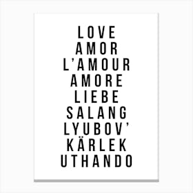 Love Amor Lamour Amore Liebe Canvas Print