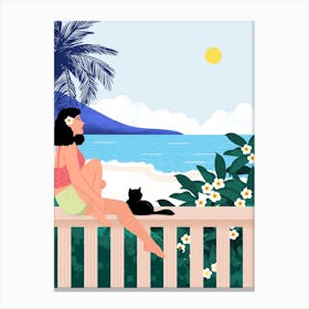 Hawaiian Beach And Jepun Flower Canvas Print