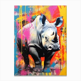 Rhino Colourful Screen Print Inspired 1 Canvas Print