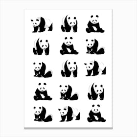 Panda Bears Pattern Black and White Canvas Print