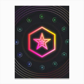 Neon Geometric Glyph in Pink and Yellow Circle Array on Black n.0433 Canvas Print